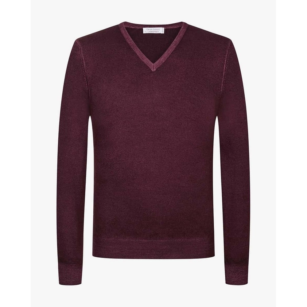 Gran Sasso Men's Purple Virgin Wool Sweater V Neck Bordeaux Size 56 Xxl